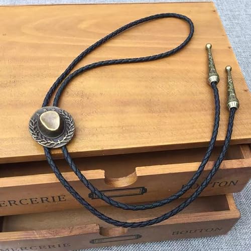 Image of Jeilwiy Bolo Tie for Men Western Cowboy Tie Necklace Gold Bolo Tie Leather Necktie Halloween Tie Accessories for Women