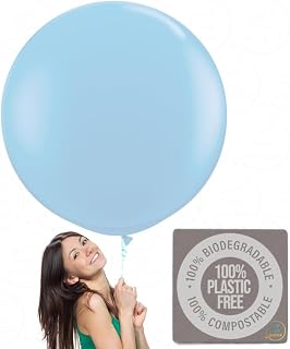 AFTERLOON® Biodegradable Balloons 3 pcs 36 Inch Orb Perfect Round Giant Extra Large Pastel Baby Blue 36 Inch Macaron Color, Thickened Strong Natural Latex Jumbo XL Big Helium Float, Birthday Party