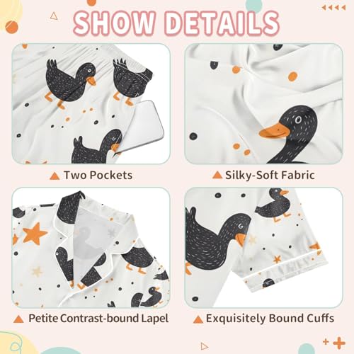 senya Black Duck Star 1 Satin Summer Pajama Sets Silk Short Sleeve Button Down Sleepwear3