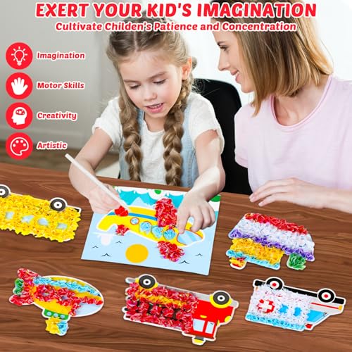 Image of Lonfliness 8PCS Poke Craft Kit Transportation Vehicle No-Mess Fabric Sewing Art Puzzle Puncture Painting Truck Car Gift Creative Activity Game Birthday Party Favors