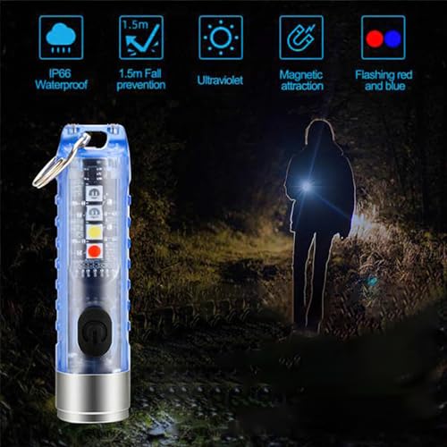 Image of WISKA Mini Pocket Torch Light Rechargeable - Small LED Flashlight Keychain with USB Charging for Camping, EDC, COB Powerful Lights - Compact and Lightweight Key Chain Size