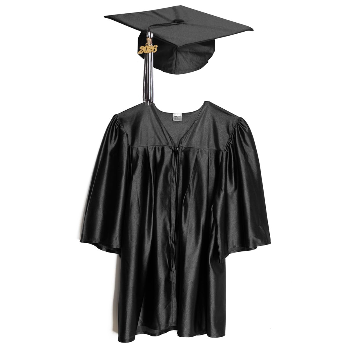 Photo 1 of Happy Graduates Small Black Shiny Child Graduation Cap, Gown, Tassel and 2026 Charm Set, Kindergarten Graduation Cap And Gown Set, For Kids And Preschool