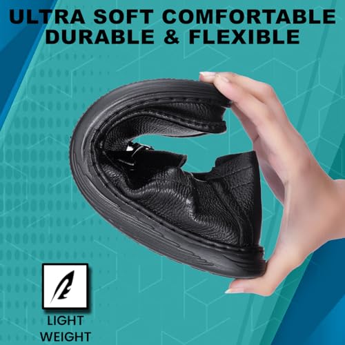 Classic Genuine Leather Formal Shoes for Men with Memory Foam Cushion| Ultra Lightweight & Comfortable|Stylish & Flexible|Parties,Occasions,Office,Wedding,Casual|Black Slip On D-8064