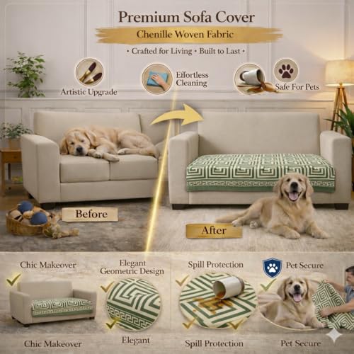 Image of STITCHNEST Premium Woven Sofa Cover 2 Seater | Modern Geometric Sofa Protector | Soft Fabric Sofa Sheet | Durable Living Room Furniture Cover