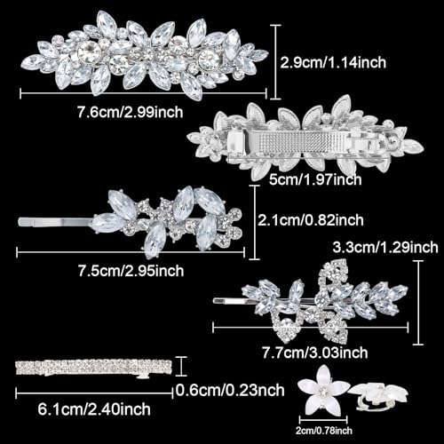 WHAVEL Rhinestone Hair Accessories 14PCS Clips de Pelo Plateados para Mujeres miniatura 3