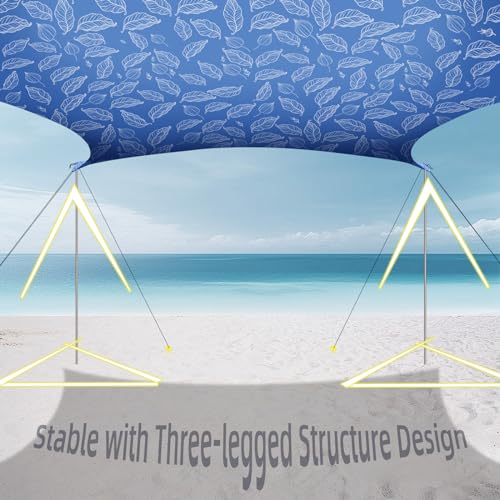 Image of UMARDOO Family Beach Tent Canopy Sun Shade Portable, Large Compact Beach Sun Shelter Easy Setup with Packable Bag for Outdoor Travel (Printed Blue, 12X12 FT. 4Poles)