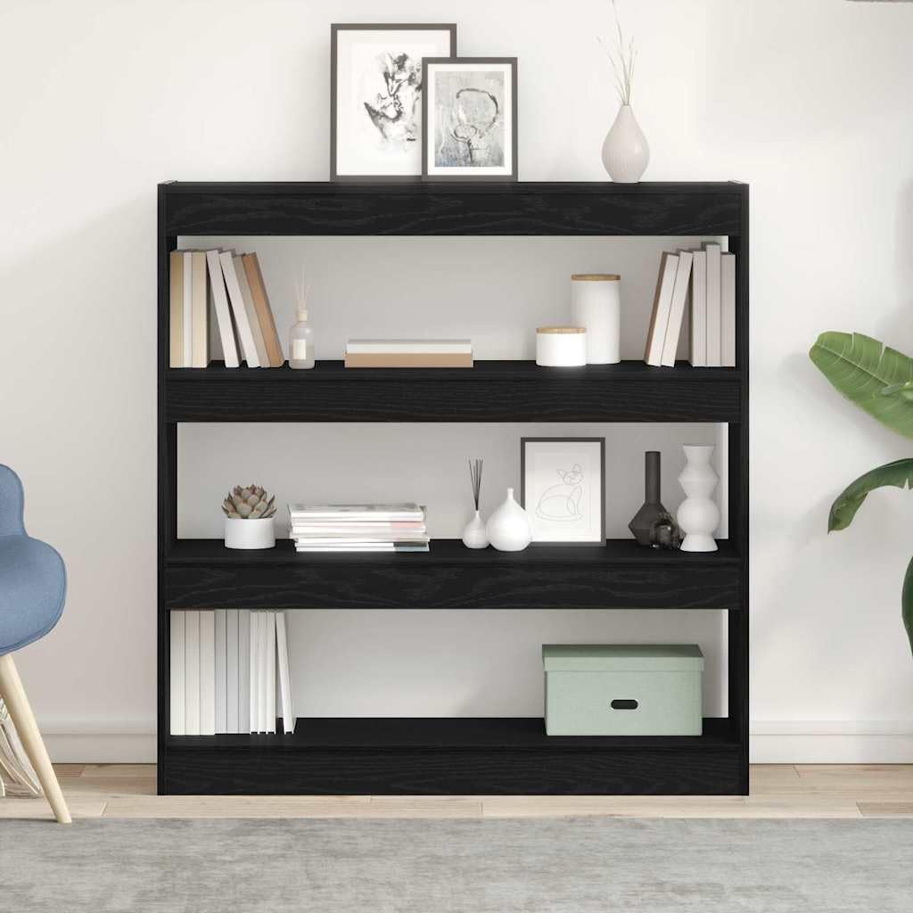 Hothingwell Estanteria 3 Niveles 100x30x103 cm Roble Negro | Madera elaborada, estantes en cubo, diseno moderno, para salon oficina estudio