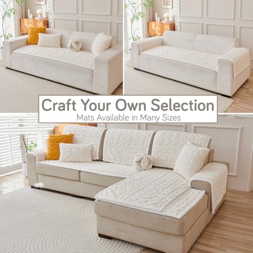 Image of HOKIPO 'Italian Caelora' Luxury Jacquard Plush Sofa Cover Mat | Make Your Own Sofa Cover Set, Mat Length 70(D) x 120(L) cm, Pearl White (AR-5956-WHT)
