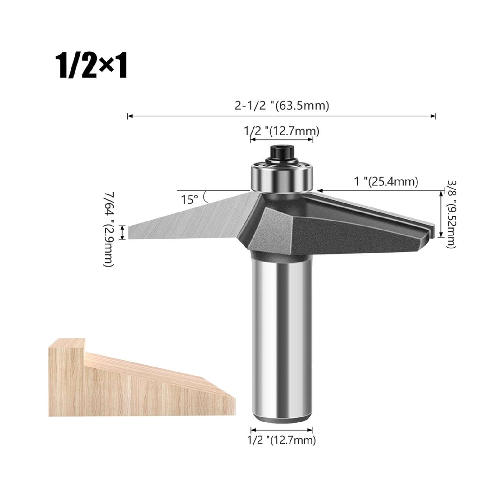 1pc 15 stopni fazowanie krawędzi formowanie frez 12mm 1/2 cala Shank skos równo z wykończeniem frezy do obróbki drewna(15DMBXD12.7X25.4mm)