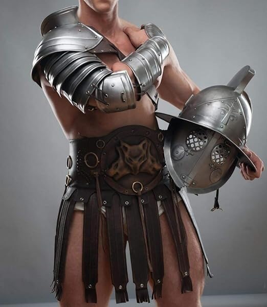 Medieval Gladiator Pauldron Armor, Single Shoulder Metal Sleeve, Fantasy Cosplay Manica Arm Protection Metallic Silver