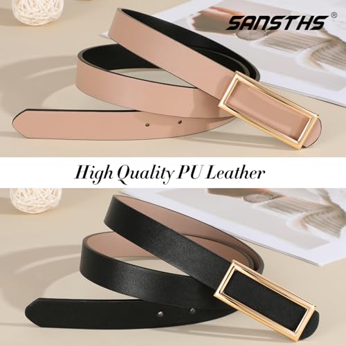 SANSTHS Skinny Reversible Belts for Women, Two-in-one Women Thin Belt for Dresses Jeans Pants with Gold Buckle