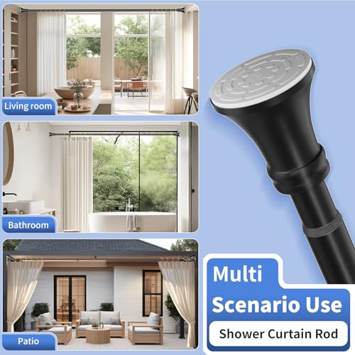 YNL Matte Black Shower Curtain Rod 36-94 Inch(3-7.8ft), No Slip No Drill No Rust Shower Rod For Bathroom Window Patio, Adjustable Spring Long Tension Rod - Thumbnail 6