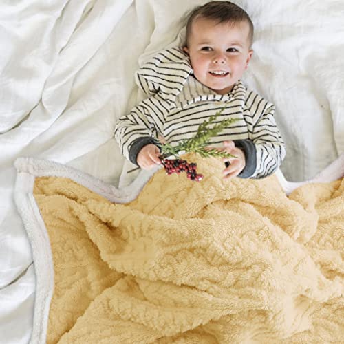 Dezanbo Baby Blanket For Boys Girls, Stylish 3D Sherpa Fleece Baby Blankets For Newborn Infants,30”X 40”-Super Soft Fluffy Warm Cozy Plush Fuzzy,Great For Baby Showers,Golden Yellow #TOP4