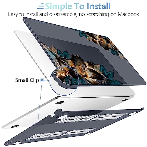 Image of MEEgoodo for M5 /M4 /M3 /M2 MacBook Air 15 inch Case 2026 2025 2024 2023, Case Fit Model (A3448 /A3241 /A3114 /A2941) for MacBook Air 15.3 inch, Golden Lilies