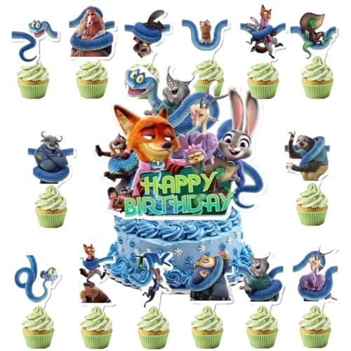 16 Pcs Cute Cartoon Happy Birthday Cake Toppers Animal Theme Movie Cake Toppers Suitable for Birthday Parties Themed Parties Holiday Celebrations and More.