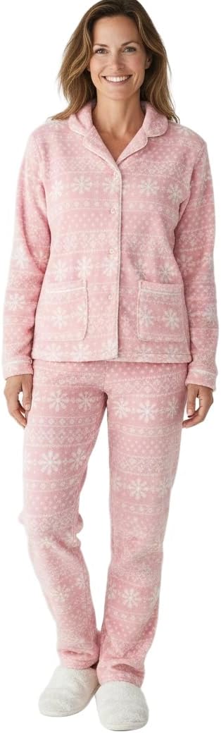 Alexander Del Rossa Women's Soft Warm Fleece Pajamas Plush Lounge Set, Long Sleeve Top and Pants, PJ