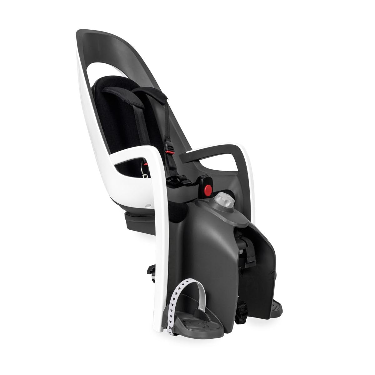HAMAX Caress Siège enfant de vélo avec support de porte-bagages, blanc/gris, installation facile, sûr et confortable, adaptateur de porte-bagages Caress pour siège de vélo enfant Caress