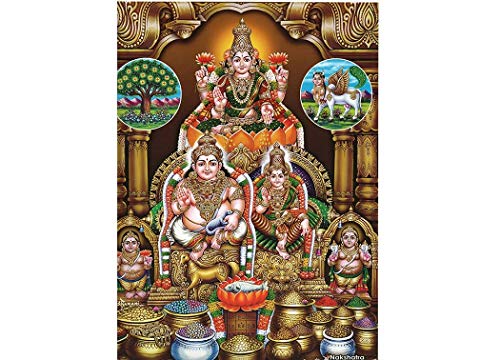 Image of 7 Hills Store Kubera Lakshmi Photo With Wooden Frame (8 X 12 Inch, Multicolour), Wall Mount, Rectangular