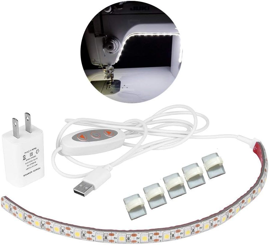 SUNWOW Sewing Machine LED Lighting Kit,Cold White with Button Dimmer and USB Power Supply, Waterproof with Premium 3M Adhesive Tape, Fits All Sewing Machines