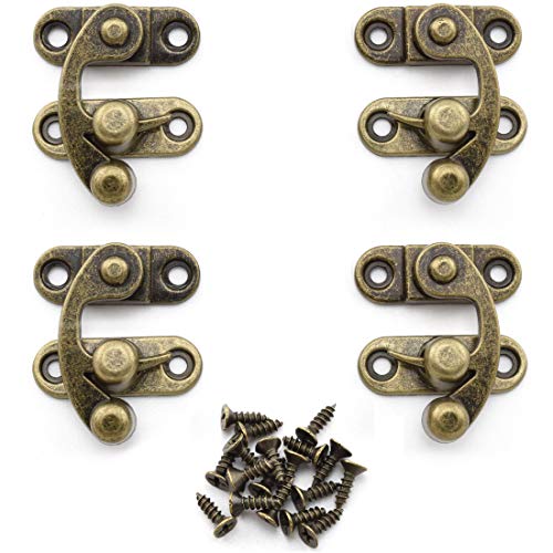 Antique Hook Hasp Latch, Ozxno 4-Pack Retro Bronze Tone Swing Lock Clasp Zinc Alloy Hook Latch With Replacement Screws For Jewelry Box Cabinet Toolbox Suitcase (Right & Left Latch Buckle) #TOP21