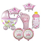 7PCS Girls Foil Balloons Baby Bottle Balloons Feet Balloon Crown Balloon Baby Stroller Balloon For G