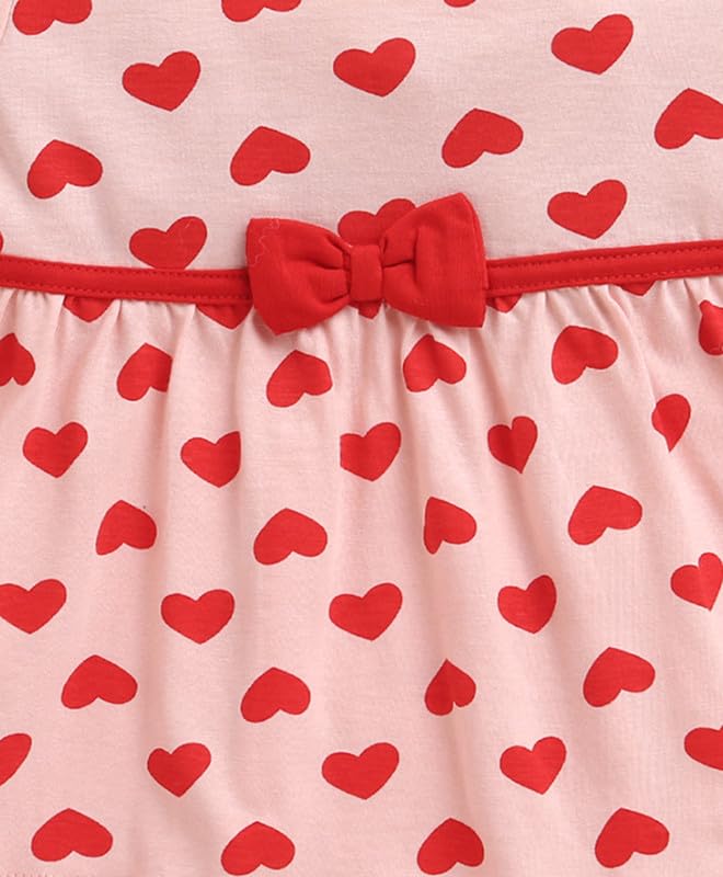 Image of BUMZEE Baby Girls Regular Fit Half Sleeves Round Neck Cotton Knee Length Fit & Flare Dress