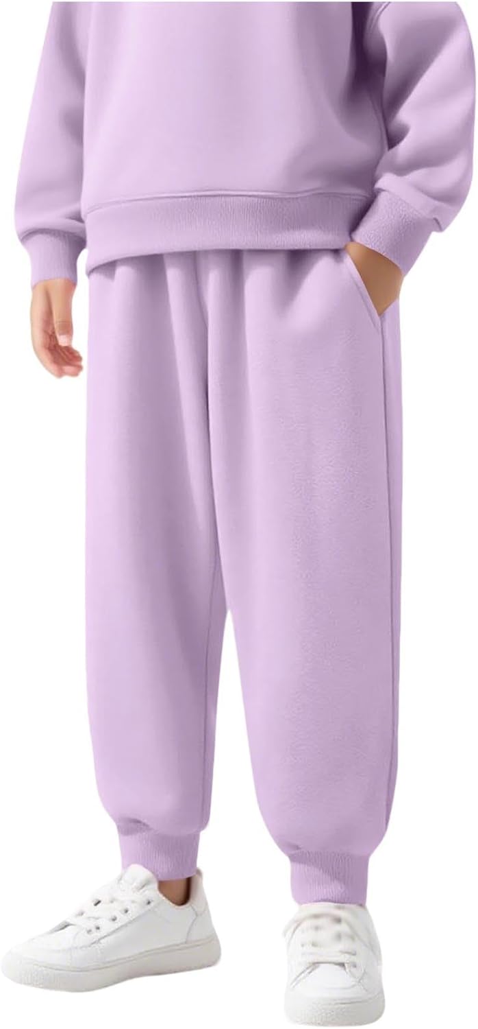 Sherpa Fleece Lined Sweatpants for Boys Elastic Waist Straight Leg Girls Athletic Joggers Kids Winter Warm Clothes