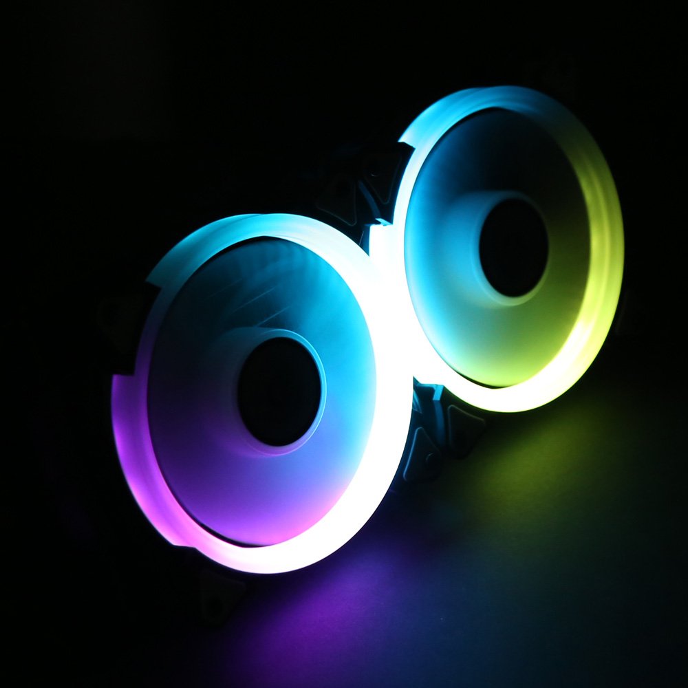 Talius Siroko - Kit de 2 Ventiladores Ring 12 cm RGB, Tira LED y centralita con Mando