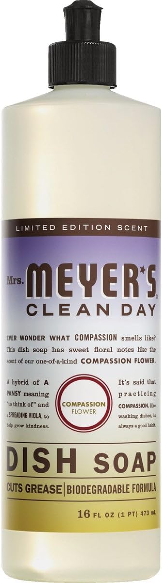 MRS MEYERS CLEAN DAY Liquid Dish Soap Compassion Flower Scent 16 Ounce Bottle