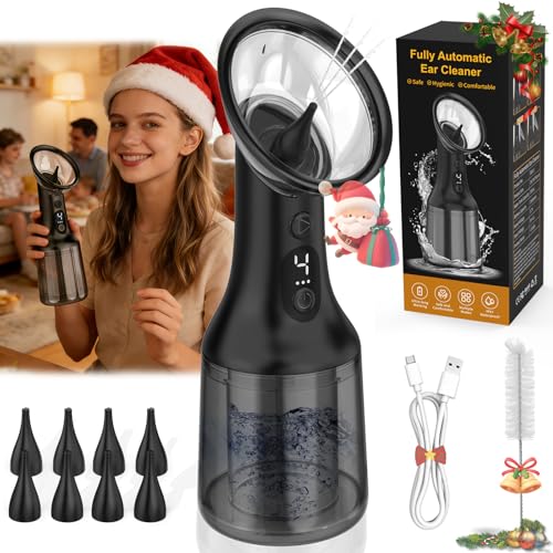 Nettoyeur Oreilles Électrique,USB Nettoyage Oreille 4 modes de nettoyage, système d'irrigation auriculaire étanche IPX7, outil de Nettoyage Réutilisable pour enfants et Adultes, Noir