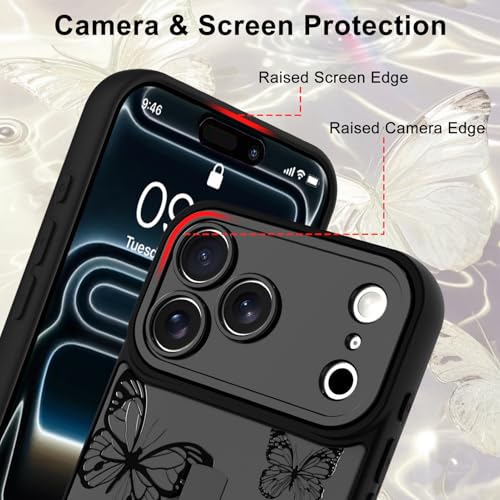 Image of for iPhone 17 Pro Case with Finger Strap Holder, Cute Cool Butterfly Print Pattern Design for Women Men, Shockproof Anti Scratch Hand Kickstand Protective Cover, Gray