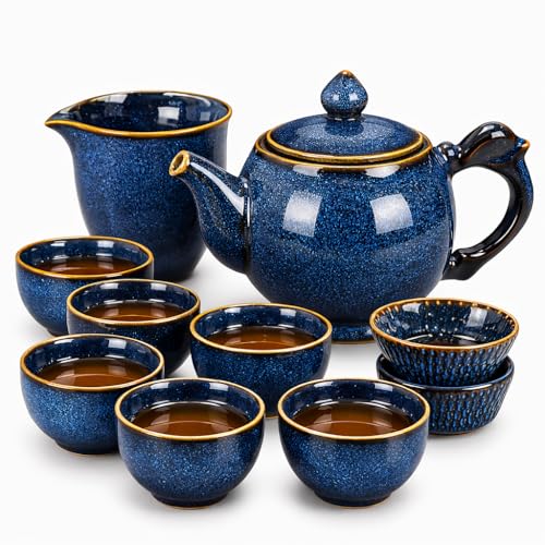 Tea Set,Chinese gongfu tea set,tea sets for adults,blue ceramic.
