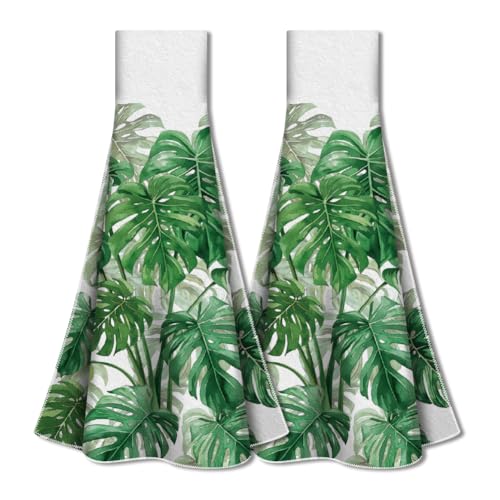 WADORN 2Pcs Monstera Leaves Kitchen Hanging Kitchen Towel