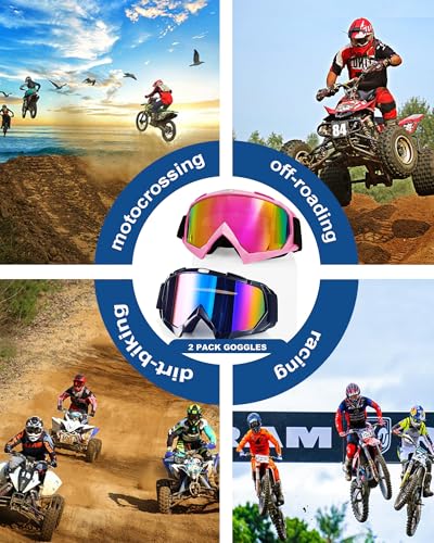 Image of 2Pcs Dirt Bike Goggles Motocross Motorcycle ATV Riding Dustproof Windproof Off Road Racing MX Four Wheeler Goggles