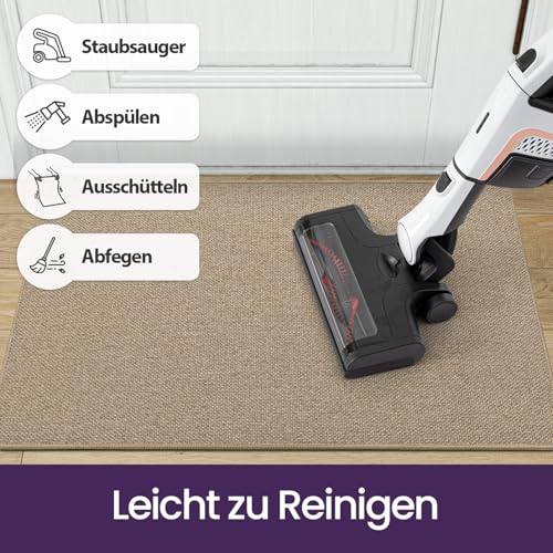 DEXI Fußmatte Innen 44 x 75cm, rutschfest Schmutzfangmatte, waschbar Fussmatte, Dünne Eingangstürmatte, Strapazierfähige Türmatte für Innenbereich, Beige