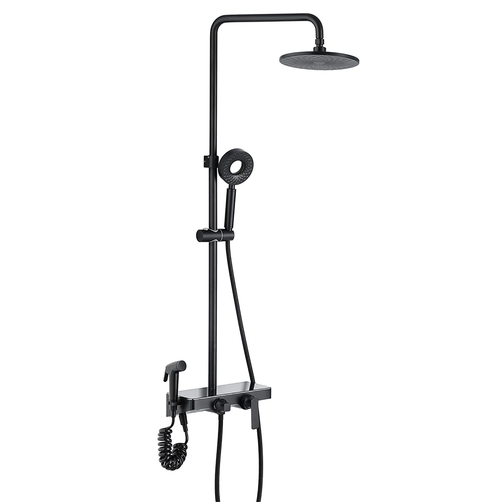 QUSYZD Wall Mounted Single Handle Shower Combo Set Black Bathroom Shower Faucet Set with Rainfall Shower Head, Handheld Shower, Bathtub Faucet, Bidet Spray,