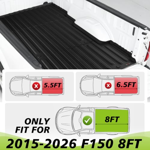 Image of TripleAliners 8FT Truck Bed Mat for 2015-2026 Ford F150 | All Weather Protection, TPE Pickup Bed Liner with Raised Wall, Custom Fit, Anti-Slip, Durable, for Ford F-150 Accessories