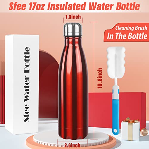 Image of Sfee Insulated Water Bottle, 17 oz Stainless Steel Water Bottles, Double Wall Vacuum Reusable Water Bottles Leak Proof BPA-FREE Sports Bottle Cup Keep Hot&Cold for Running Gym Workout Cycling Kids