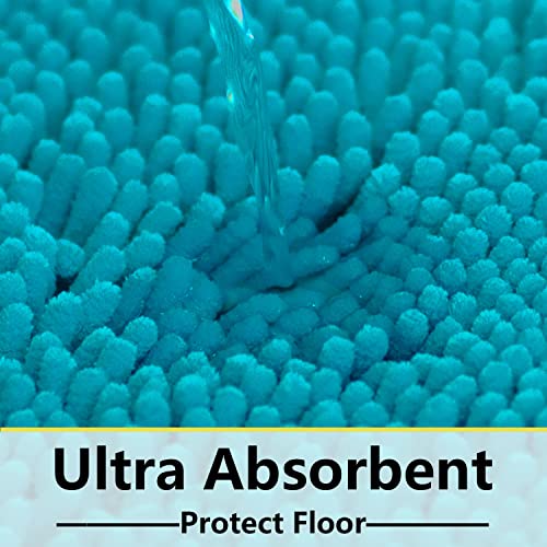 Image of Bathroom Rugs Chenille 3-Piece Extra Soft and Absorbent Shag Bathroom Rugs, Machine Wash Mat, Strong PVC Non-Slip Underside, Plush Carpet Mats (Turquoise)