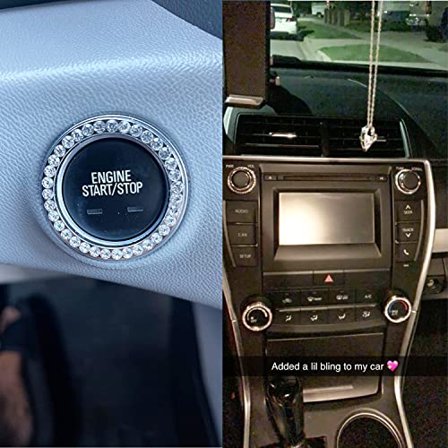 Image of Honbay 3PCS Universal Bling Car Ring Emblem Sticker Rhinestone Push to Start Button Start Engine Ring Decoration Interior Key Ignition Starter Knob Ring