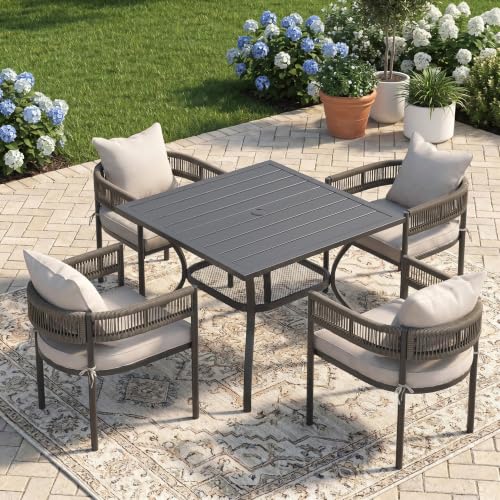 Image of VICLLAX Patio Dining Set for 4-37.8 inch Square Table & Cushioned Seats, Black