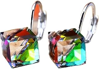 Kub faux kristall huggie örhängen för kvinnor – guldpläterad regnbågsdesign, kreativt uttalande smyckesgåva till henne, födelsedag & årsdag present till fru, bästa vän eller syster