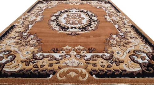 Image of SABIRA Carpet(Size-150x200Cm / 60x78 in) Modern Floral Area Rug Large Carpet for Living Room, Bedroom & Dining Room, Washable, Non-Slip, Gold Color