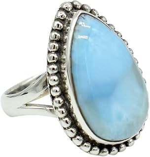 Amazing Dominican Larimar Ring, Handmade natural Larimar jewelry, natural pear Larimar ring, healing gemstone, minimalist jewelry for her, gift for her, everyday jewelry