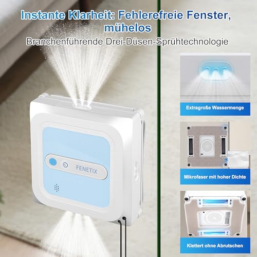 Fensterputzroboter, Intelligenter Fensterreiniger Roboter mit 6 Düsen, Kanten-Erkennung & Intelligenter Pfadplanung, 6000Pa Super-Saugleistung, App-Steuerung, für Glas, Spiegel, Fliesen (YW757)