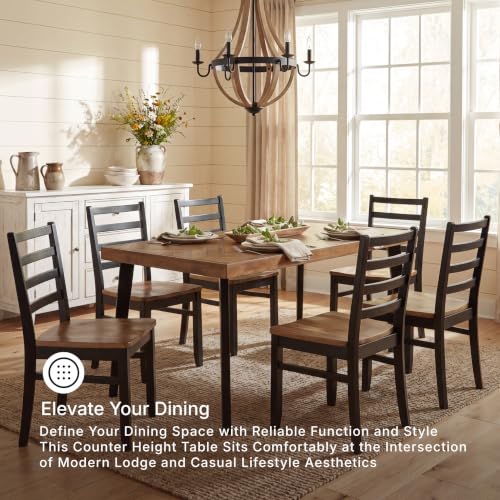 Image of Signature Design by Ashley Blondon 7-Piece Wood Dining Table Set for 6 | Rubberwood solids, Acacia veneer, MDF substrates, Solid wood frames, Wipe-clean hard seats for easy maintenance
