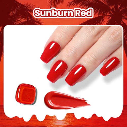 Image of Beetles Red Gel Polish - Summer Voyage Summer Nails, Sunburn Red Gel Nail Polish, Same Color Same Bottle, Soak Off UV LED Lamp Neon Nails Art, Long-Lasting Manicure Salon DIY for Holiday