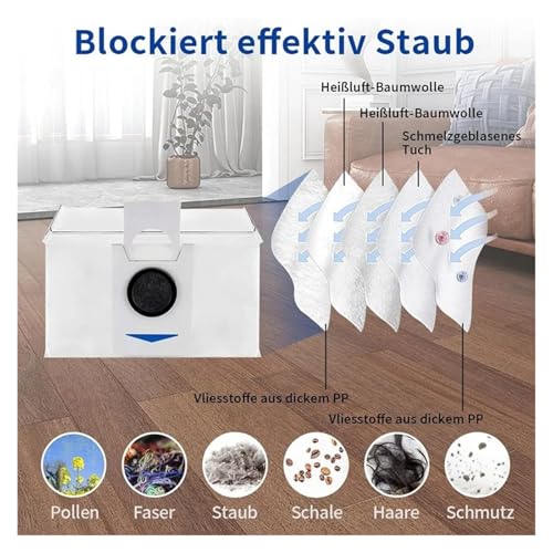Compatible for ECOVACS T30S/ T30S Combo , Robot Vacuum Cleaner Accessory Spare Parts Kit Main/Side Brush, Filter, Mop Rag, Dust Bag(12 pcs Mop Rag)
