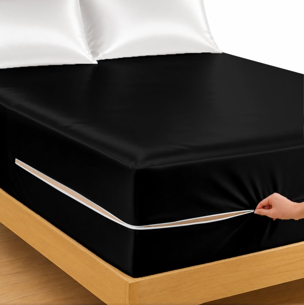 Silky Microfiber Zipper Fitted Sheet- 10" Deep- Black- Double Size-image-39