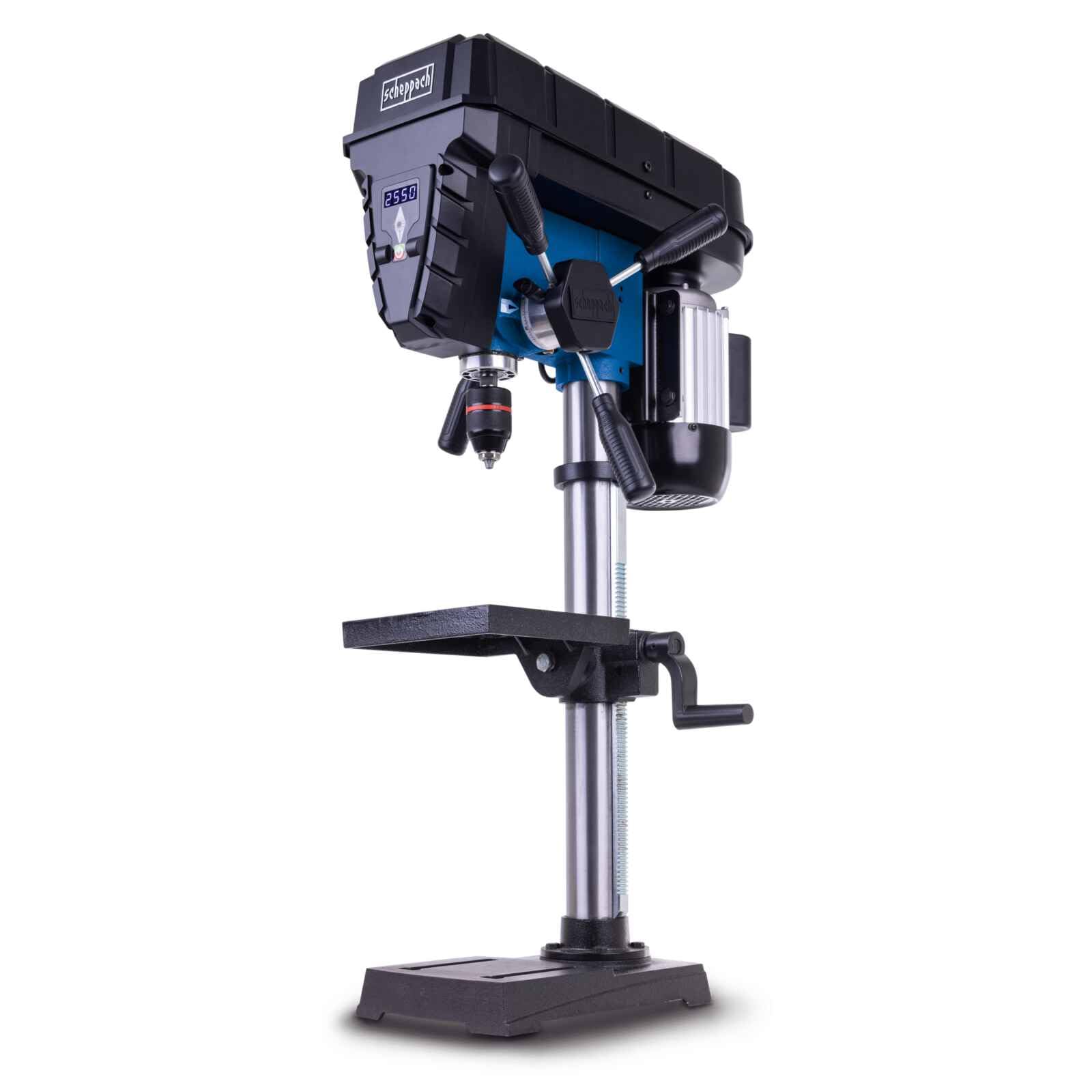 Scheppach Trapano a colonna TBM250Vario - 600W - piano 198 x 194 mm - 450-​2.580 giri/​min - inclinabile - mandrino 1,​5-​13 mm - profondità di foratura 60 mm